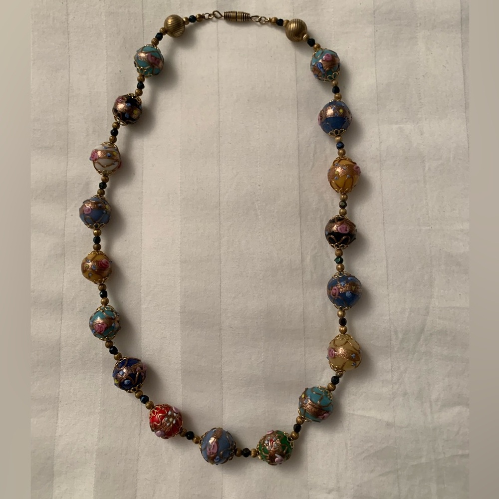 Vintage Murano Wedding Cake Glass Bead Necklace